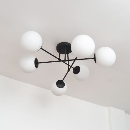 Tvirtinamas sietynas MOON 6xE27/15W/230V juoda