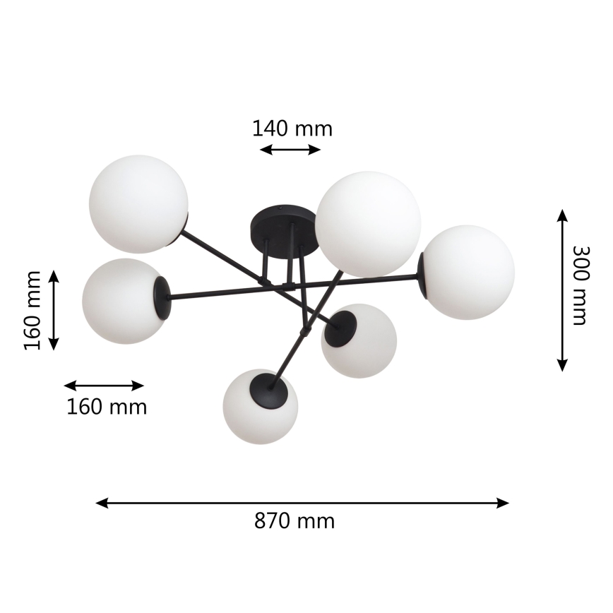 Tvirtinamas sietynas MOON 6xE27/15W/230V juoda
