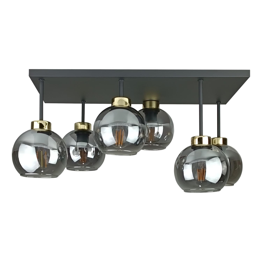 Tvirtinamas sietynas NESSA 6xE27/60W/230V juoda/auksas/dūminis juoda