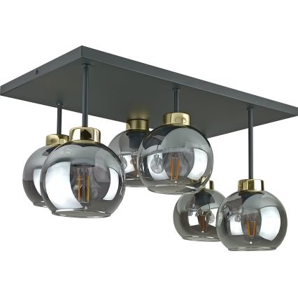 Tvirtinamas sietynas NESSA 6xE27/60W/230V juoda/auksas/dūminis juoda