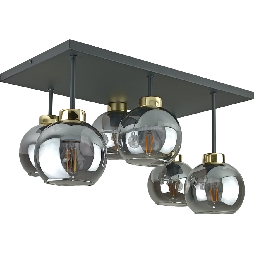 Tvirtinamas sietynas NESSA 6xE27/60W/230V juoda/auksas/dūminis juoda