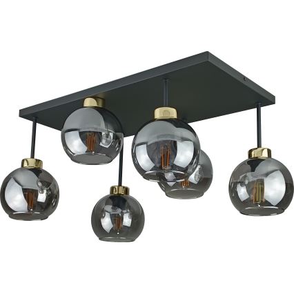 Tvirtinamas sietynas NESSA 6xE27/60W/230V juoda/auksas/dūminis juoda