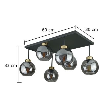 Tvirtinamas sietynas NESSA 6xE27/60W/230V juoda/auksas/dūminis juoda