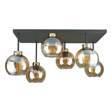 Tvirtinamas sietynas NESSA 6xE27/60W/230V juoda/auksas/dūminis smėlio spalva