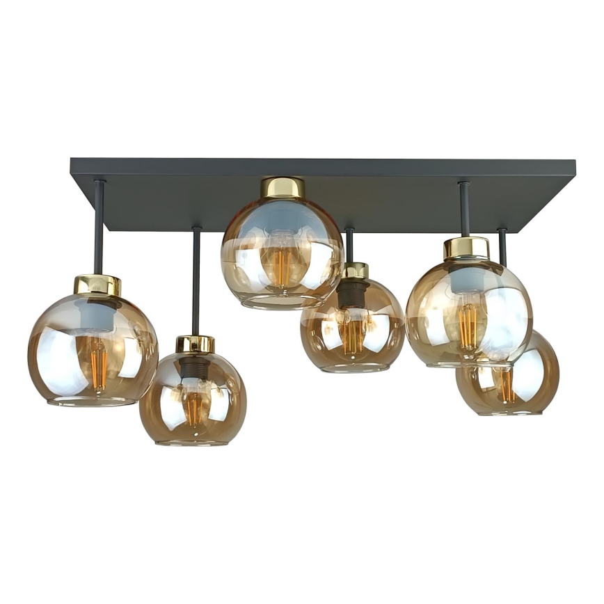 Tvirtinamas sietynas NESSA 6xE27/60W/230V juoda/auksas/dūminis smėlio spalva