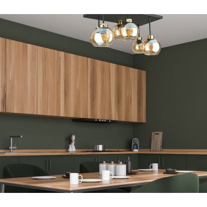 Tvirtinamas sietynas NESSA 6xE27/60W/230V juoda/auksas/dūminis smėlio spalva