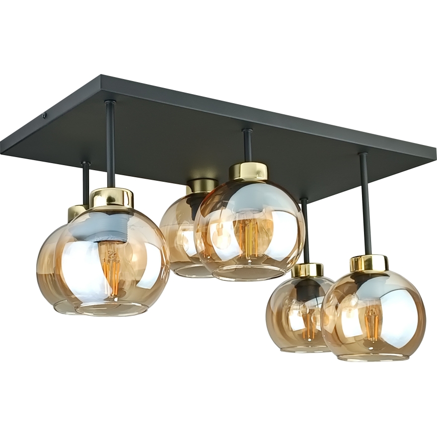 Tvirtinamas sietynas NESSA 6xE27/60W/230V juoda/auksas/dūminis smėlio spalva