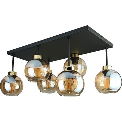 Tvirtinamas sietynas NESSA 6xE27/60W/230V juoda/auksas/dūminis smėlio spalva