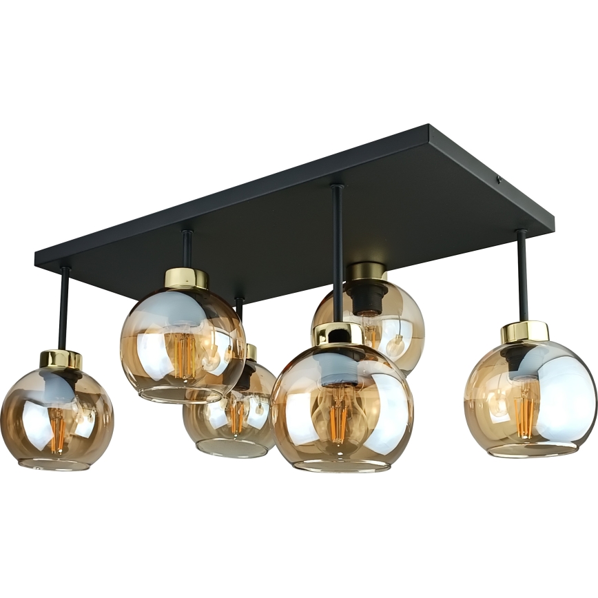 Tvirtinamas sietynas NESSA 6xE27/60W/230V juoda/auksas/dūminis smėlio spalva