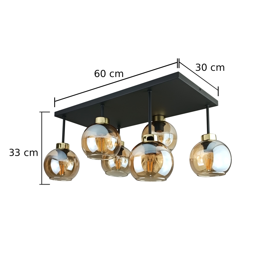 Tvirtinamas sietynas NESSA 6xE27/60W/230V juoda/auksas/dūminis smėlio spalva