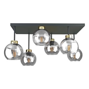 Tvirtinamas sietynas NESSA 6xE27/60W/230V juoda/auksas/permatoma