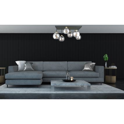 Tvirtinamas sietynas NESSA 6xE27/60W/230V juoda/auksas/permatoma