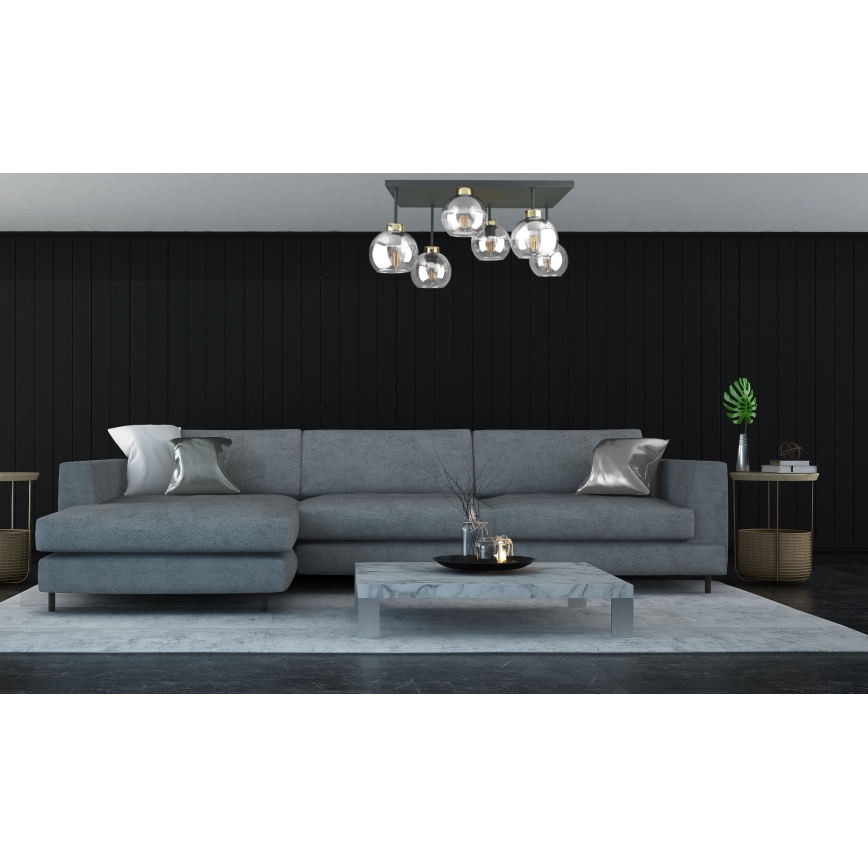 Tvirtinamas sietynas NESSA 6xE27/60W/230V juoda/auksas/permatoma