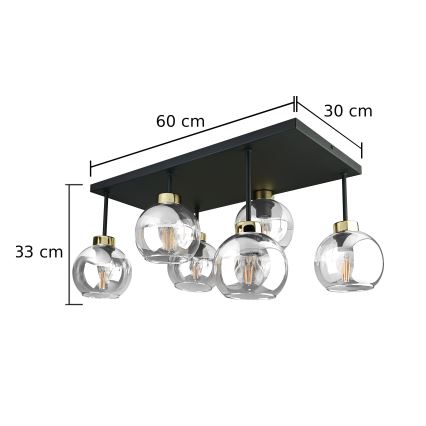 Tvirtinamas sietynas NESSA 6xE27/60W/230V juoda/auksas/permatoma