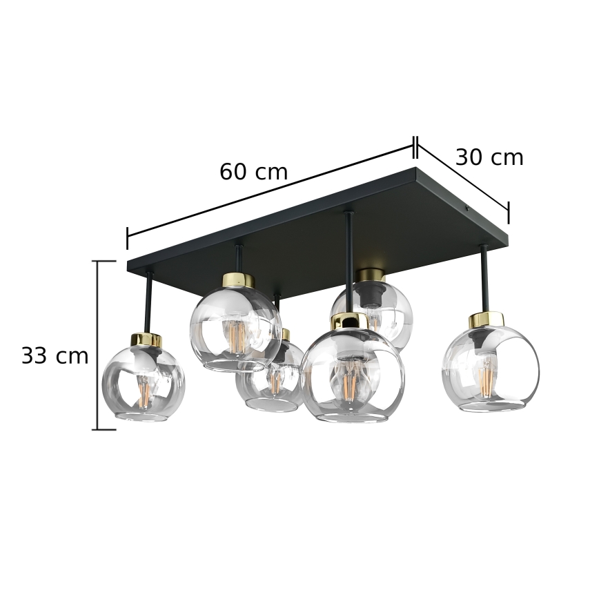 Tvirtinamas sietynas NESSA 6xE27/60W/230V juoda/auksas/permatoma