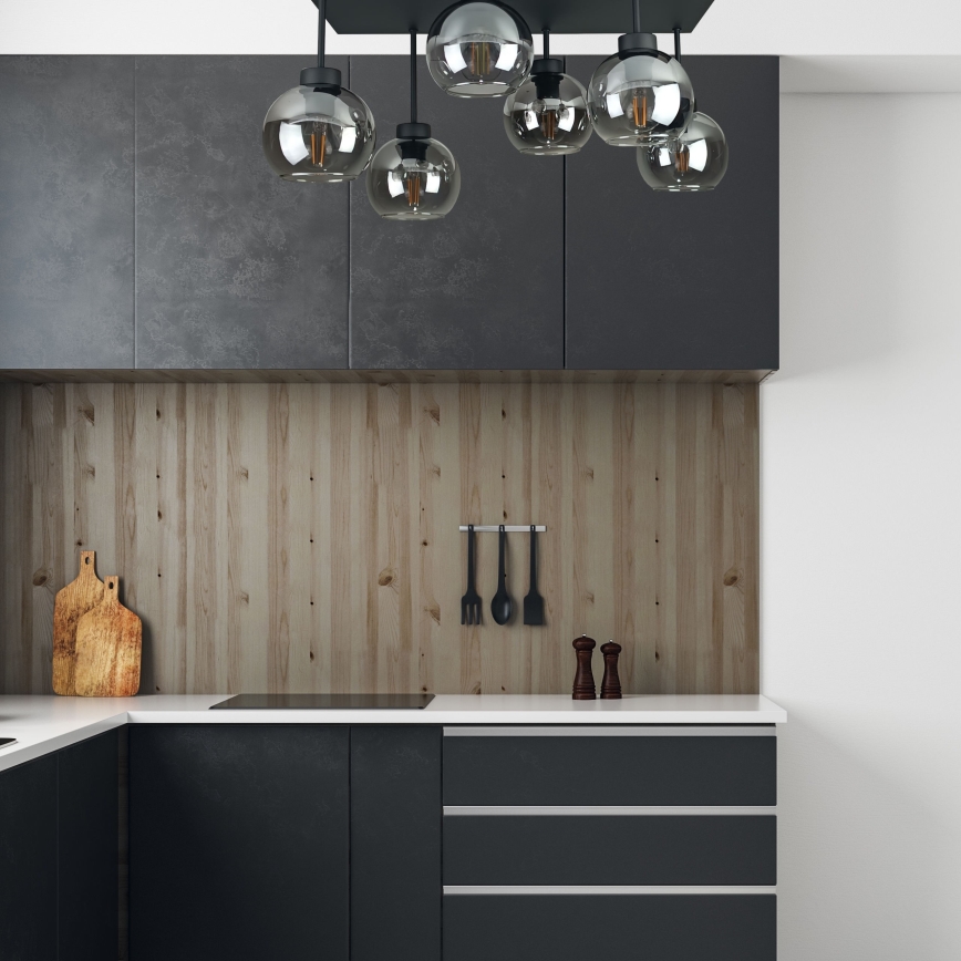 Tvirtinamas sietynas NESSA 6xE27/60W/230V juoda/dūminis juoda
