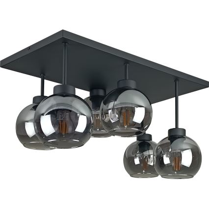 Tvirtinamas sietynas NESSA 6xE27/60W/230V juoda/dūminis juoda