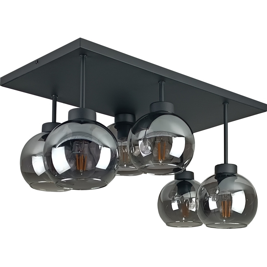 Tvirtinamas sietynas NESSA 6xE27/60W/230V juoda/dūminis juoda