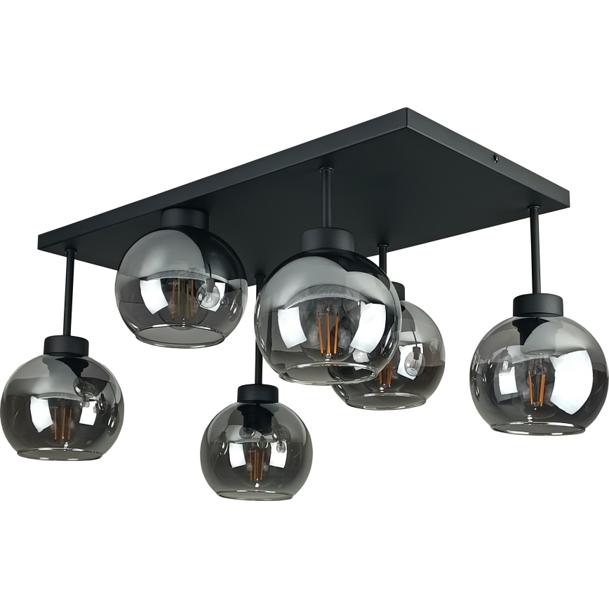 Tvirtinamas sietynas NESSA 6xE27/60W/230V juoda/dūminis juoda