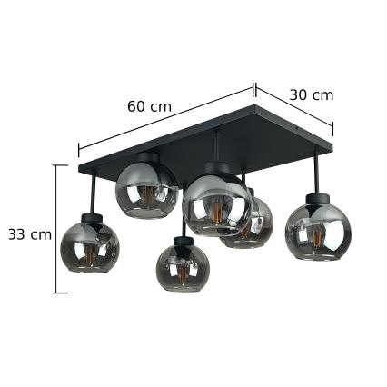Tvirtinamas sietynas NESSA 6xE27/60W/230V juoda/dūminis juoda