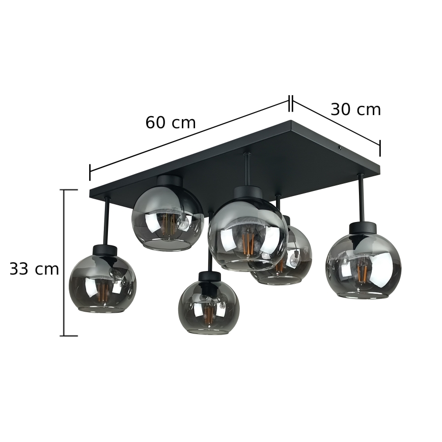 Tvirtinamas sietynas NESSA 6xE27/60W/230V juoda/dūminis juoda