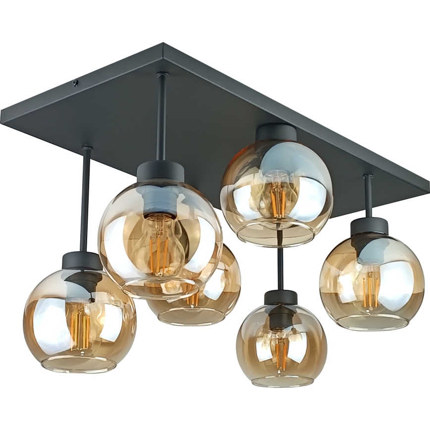 Tvirtinamas sietynas NESSA 6xE27/60W/230V juoda/dūminis smėlio spalva