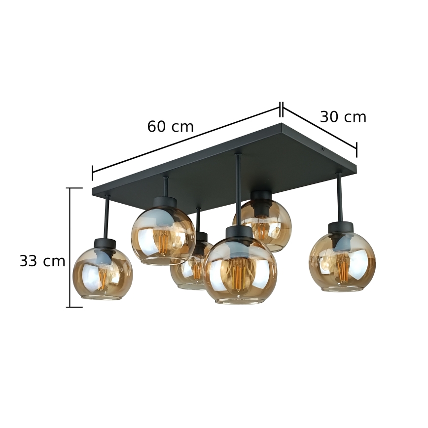 Tvirtinamas sietynas NESSA 6xE27/60W/230V juoda/dūminis smėlio spalva