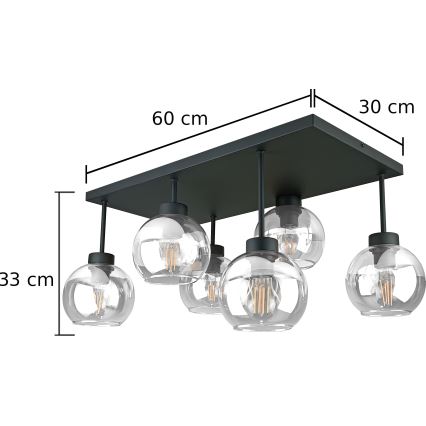 Tvirtinamas sietynas NESSA 6xE27/60W/230V juoda/permatoma