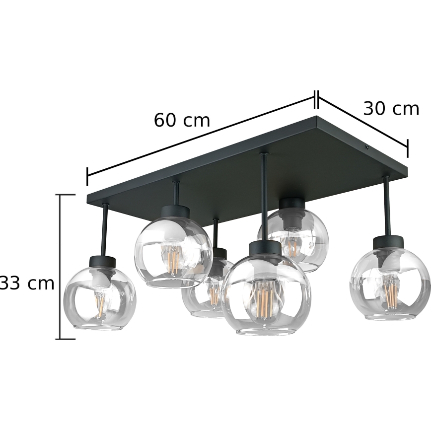 Tvirtinamas sietynas NESSA 6xE27/60W/230V juoda/permatoma