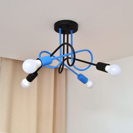 Tvirtinamas sietynas OXFORD 4xE27/15W/230V juoda/mėlyna