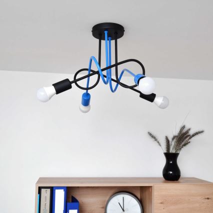 Tvirtinamas sietynas OXFORD 4xE27/15W/230V juoda/mėlyna