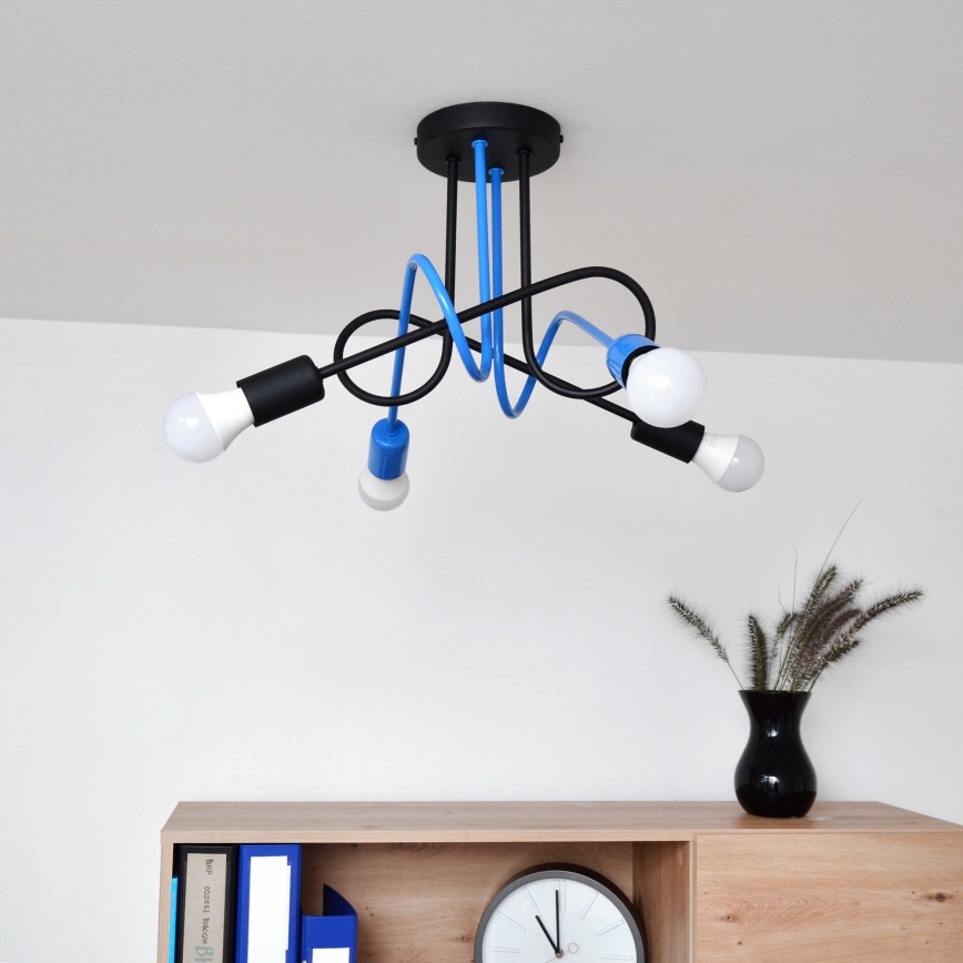 Tvirtinamas sietynas OXFORD 4xE27/15W/230V juoda/mėlyna