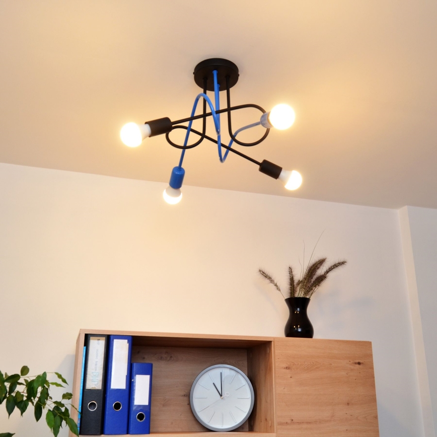 Tvirtinamas sietynas OXFORD 4xE27/15W/230V juoda/mėlyna