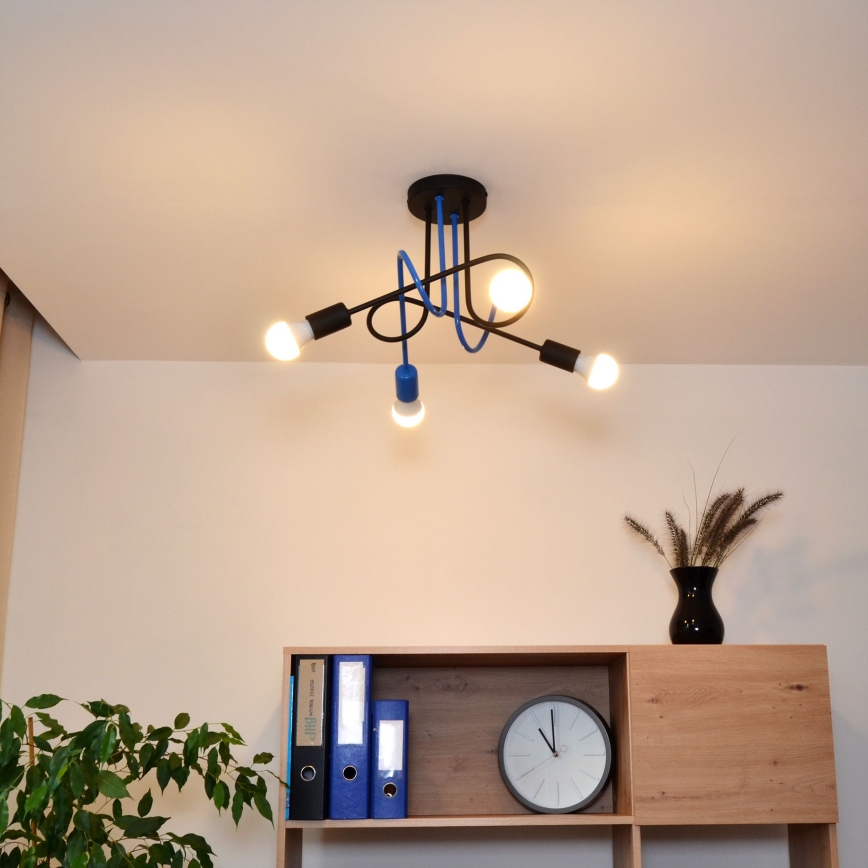 Tvirtinamas sietynas OXFORD 4xE27/15W/230V juoda/mėlyna