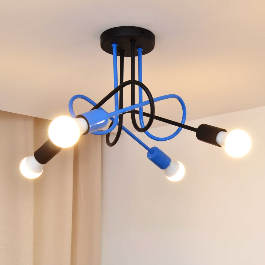 Tvirtinamas sietynas OXFORD 4xE27/15W/230V juoda/mėlyna