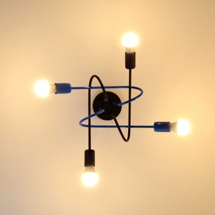 Tvirtinamas sietynas OXFORD 4xE27/15W/230V juoda/mėlyna