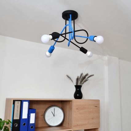 Tvirtinamas sietynas OXFORD 4xE27/15W/230V juoda/mėlyna