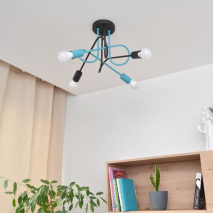 Tvirtinamas sietynas OXFORD 4xE27/15W/230V juoda/turkis