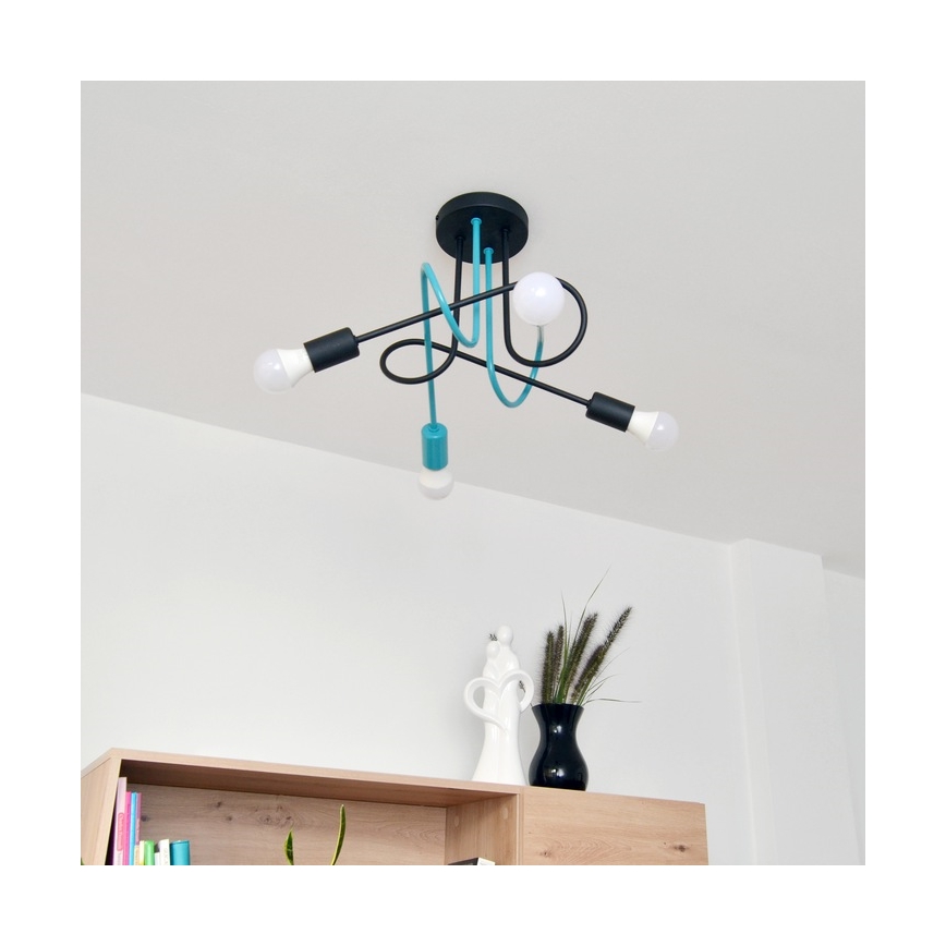 Tvirtinamas sietynas OXFORD 4xE27/15W/230V juoda/turkis