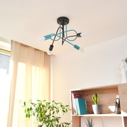 Tvirtinamas sietynas OXFORD 4xE27/15W/230V juoda/turkis