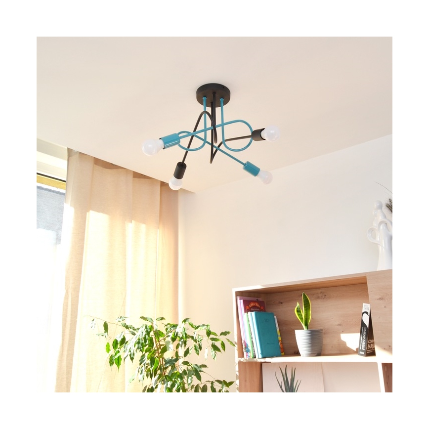 Tvirtinamas sietynas OXFORD 4xE27/15W/230V juoda/turkis