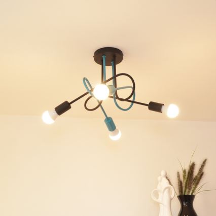 Tvirtinamas sietynas OXFORD 4xE27/15W/230V juoda/turkis
