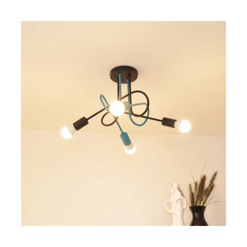 Tvirtinamas sietynas OXFORD 4xE27/15W/230V juoda/turkis