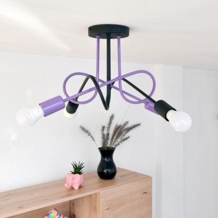 Tvirtinamas sietynas OXFORD 4xE27/15W/230V juoda/violetinė