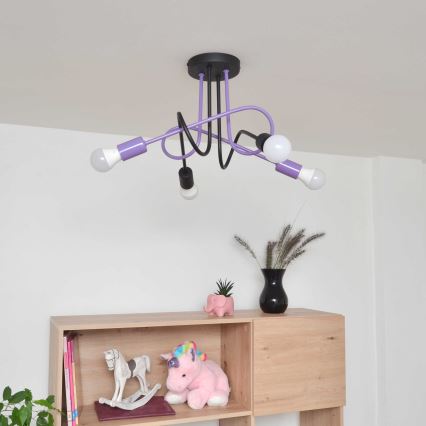 Tvirtinamas sietynas OXFORD 4xE27/15W/230V juoda/violetinė
