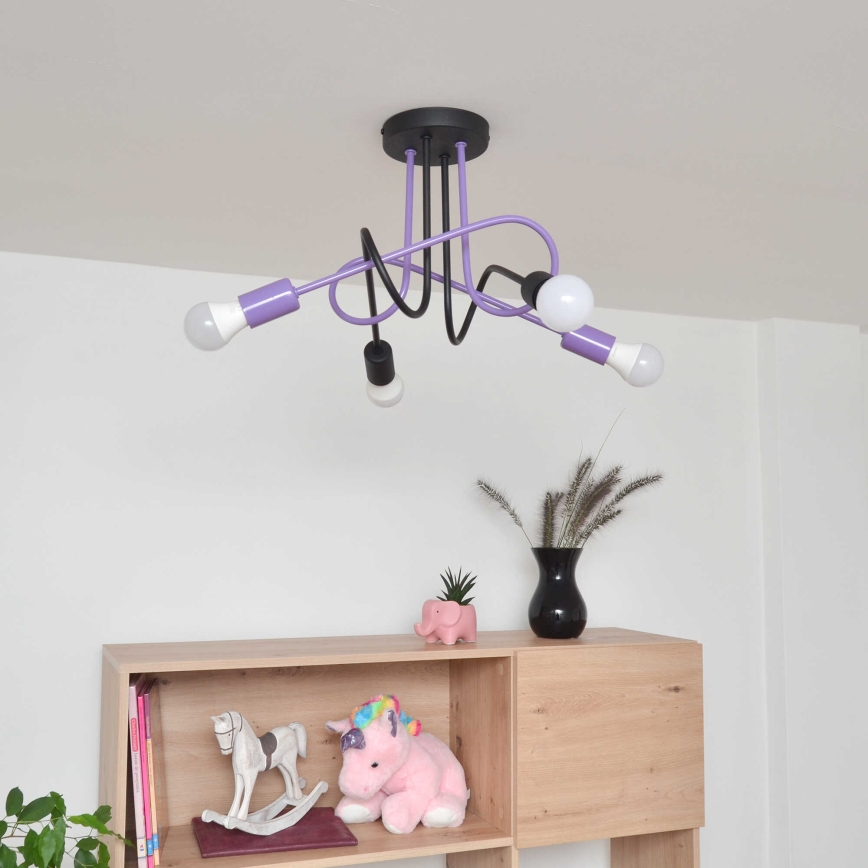 Tvirtinamas sietynas OXFORD 4xE27/15W/230V juoda/violetinė