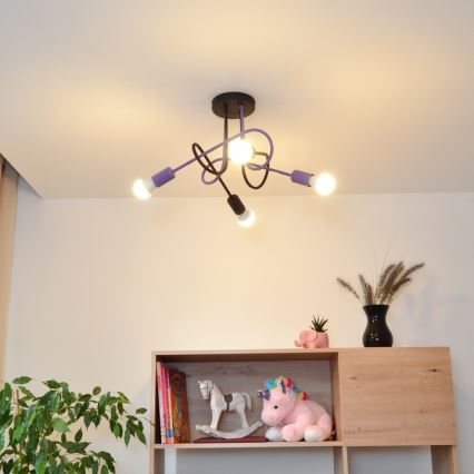 Tvirtinamas sietynas OXFORD 4xE27/15W/230V juoda/violetinė