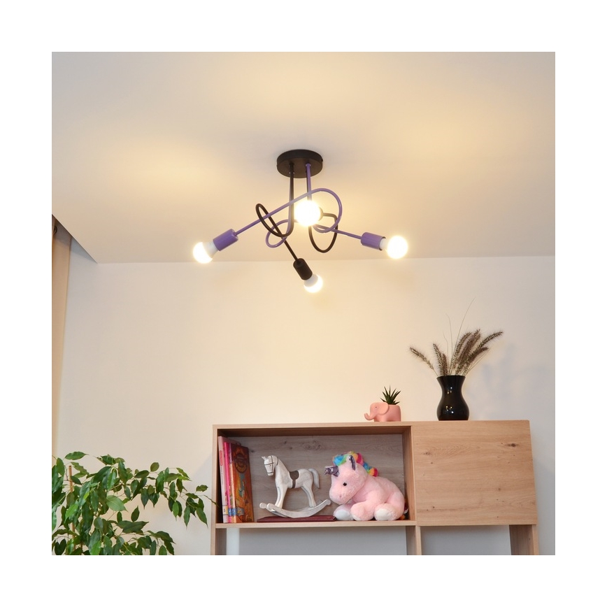 Tvirtinamas sietynas OXFORD 4xE27/15W/230V juoda/violetinė