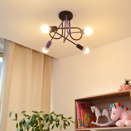 Tvirtinamas sietynas OXFORD 4xE27/15W/230V juoda/violetinė