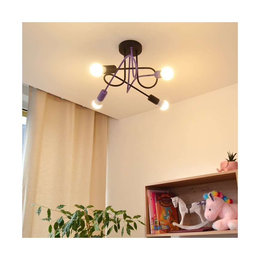 Tvirtinamas sietynas OXFORD 4xE27/15W/230V juoda/violetinė